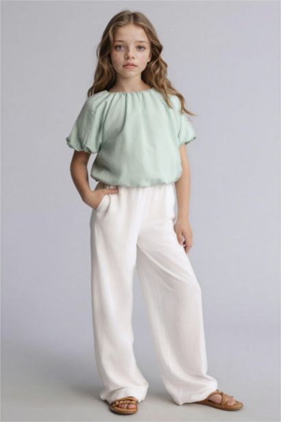 Wıde Leg Keten Karışımlı Pantolon
