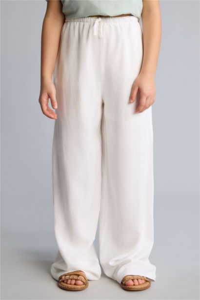 Wıde Leg Keten Karışımlı Pantolon