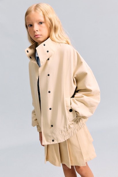 Girl Light Beige Water Repellent High Neck Jacket