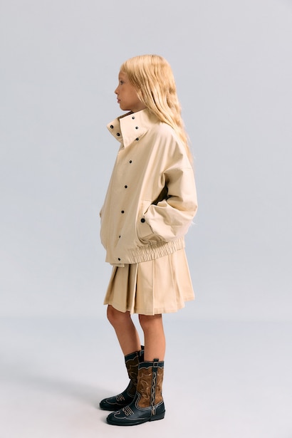 Girl Light Beige Water Repellent High Neck Jacket