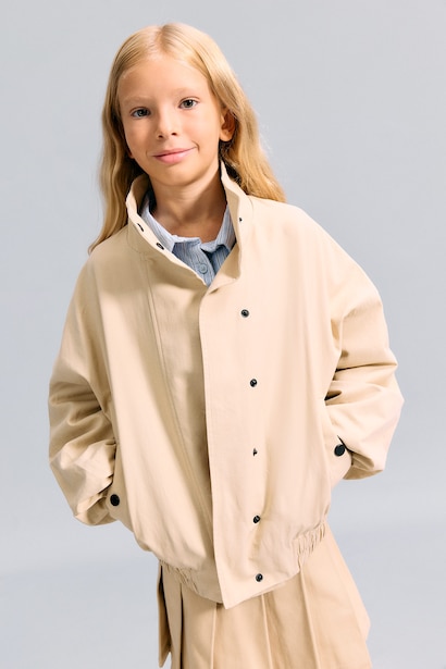 Girl Light Beige Water Repellent High Neck Jacket