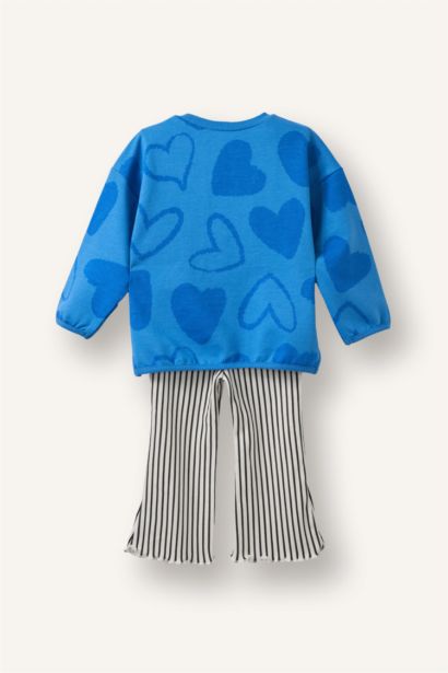 Kalpli Sweatshırt Çizili Alt 2'li Takım Kız Bebek