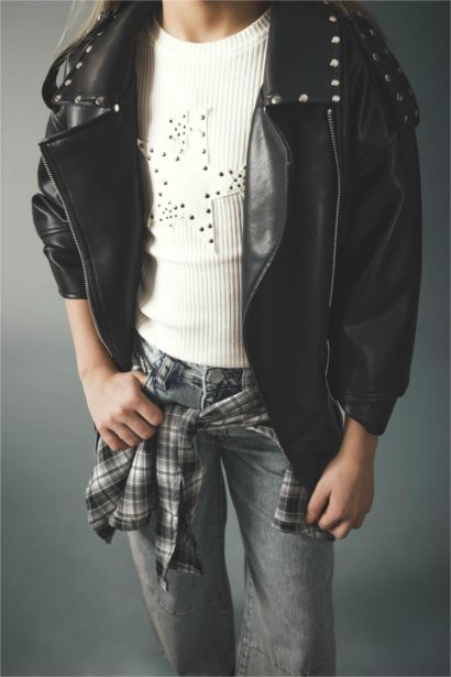 Zımbalı Fitilli Kaşkorse Tişört Kız Çocuk