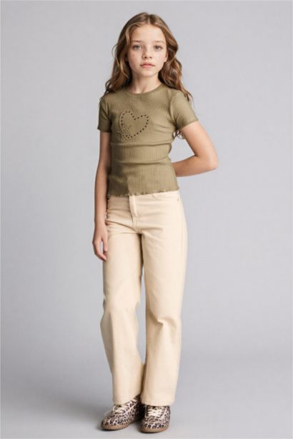 Girl Crew Neck Ribbed Short Sleeve T-Shirt