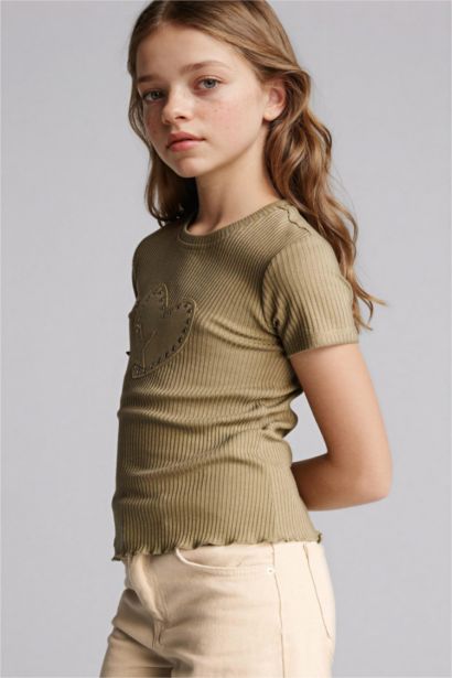 Girl Crew Neck Ribbed Short Sleeve T-Shirt