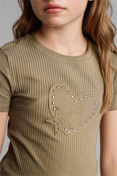 Girl Crew Neck Ribbed Short Sleeve T-Shirt