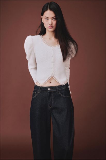 Balon Kol Düğmeli Kazak