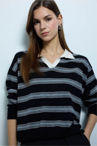 Oversize Fit Polo Collar Pullover