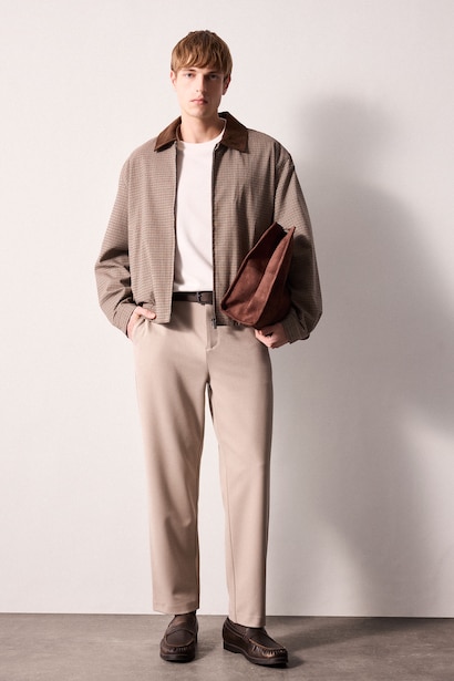 Regular Fit Straight Leg Elastic Waist Trousers