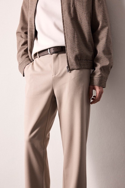 Regular Fit Straight Leg Elastic Waist Trousers
