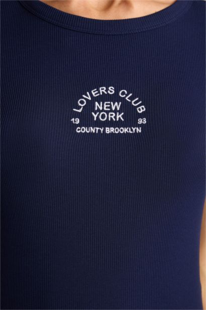 Slım Fıt Nakışlı Fitilli Kaşkorse Tişört