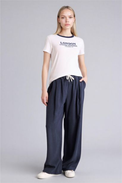 Regular Fit дөңгелек жағалы баспалы рибана қысқа жеңді футболка