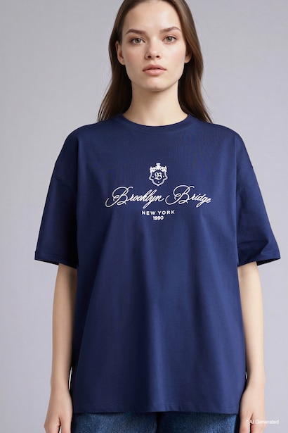 Oversize Fit Crew Neck Printed Short Sleeve T-Shirt