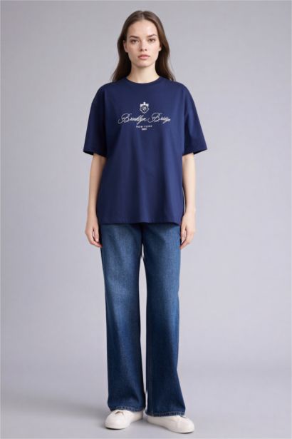 تيشيرت نص ردن اوفر سايز بياخة مستديرة