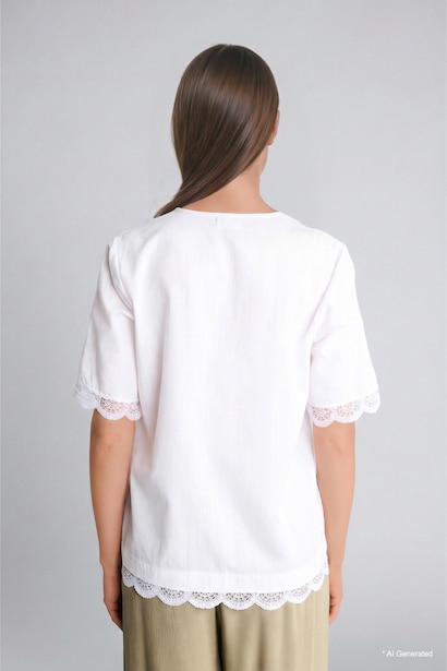 Regular Fit Flame Cotton Lace Short Sleeve Shirt