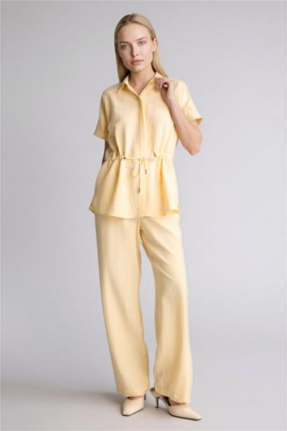 Straıght Wıde Geniş Paça Keten Karışımlı Pantolon