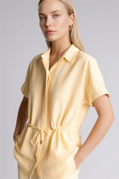 Regular Fıt Polo Yaka Keten Karışımlı Kısa Kollu Gömlek