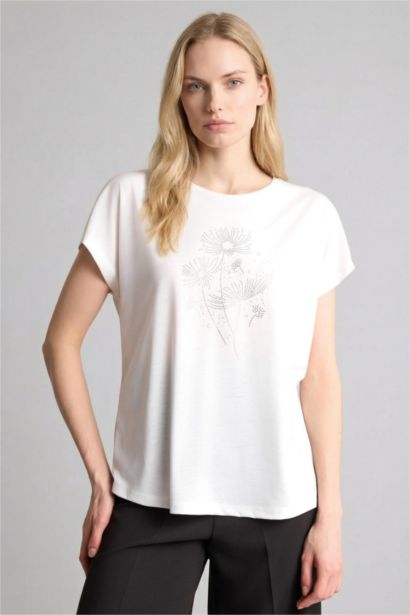 Футболка с круглым вырезом принтом со стразами и коротким рукавом