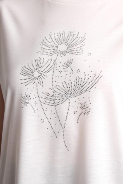 Футболка с круглым вырезом принтом со стразами и коротким рукавом