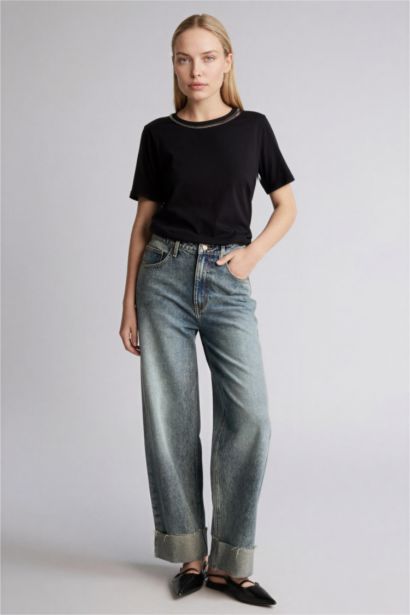 Bisiklet Yaka Penye Kısa Kollu Tişört