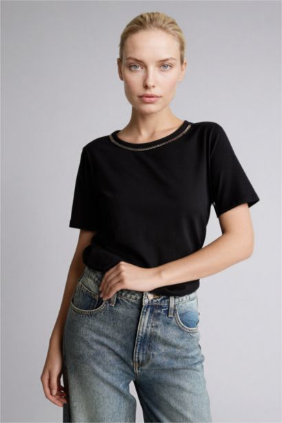 Bisiklet Yaka Penye Kısa Kollu Tişört