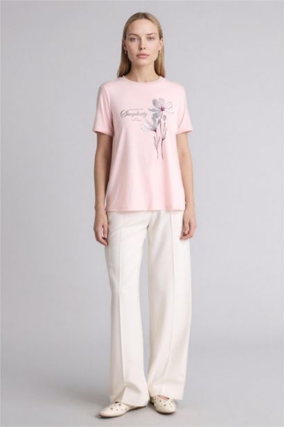 Футболка Relax Fit с круглым вырезом цветочным принтом и коротким рукавом