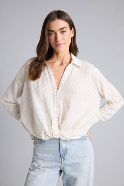 Çizgili Simli Kumaş Gömlek