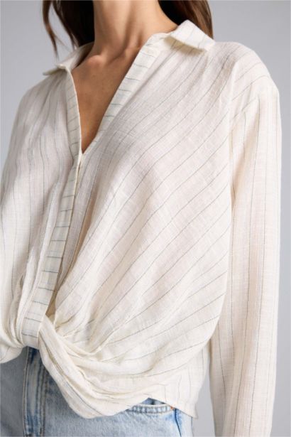 Çizgili Simli Kumaş Gömlek