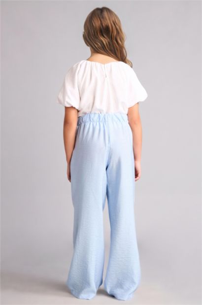 Straight Fit Kırışık dokulu Pantolon Kız Çocuk