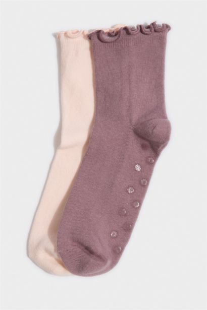 Kadın Kaydırmaz Taban 2'li Pamuklu Pilates Çorabı