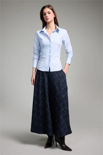 A Cut Printed Normal Waist Midi Skirt
