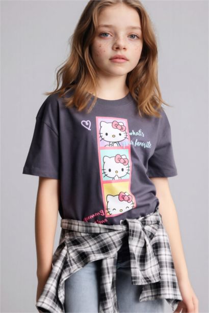 Hello Kitty Relax Fıt Bisiklet Yaka Kısa Kollu Tişört Kız Çocuk