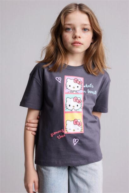 Hello Kitty Relax Fıt Bisiklet Yaka Kısa Kollu Tişört Kız Çocuk