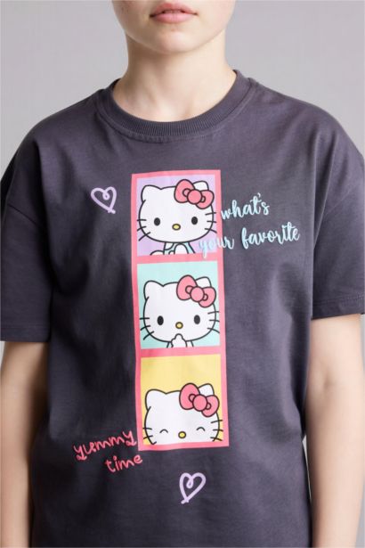 Hello Kitty Relax Fıt Bisiklet Yaka Kısa Kollu Tişört Kız Çocuk