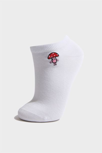 Kadın Nakışlı Dikişsiz 3'lü Pamuklu Patik Çorap