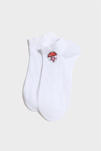 Kadın Nakışlı Dikişsiz 3'lü Pamuklu Patik Çorap