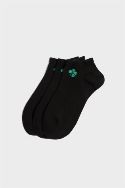 Kadın Nakışlı Dikişsiz 3'lü Pamuklu Patik Çorap