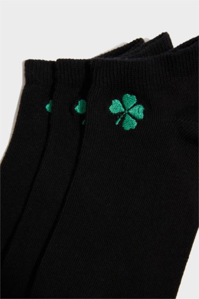 Kadın Nakışlı Dikişsiz 3'lü Pamuklu Patik Çorap