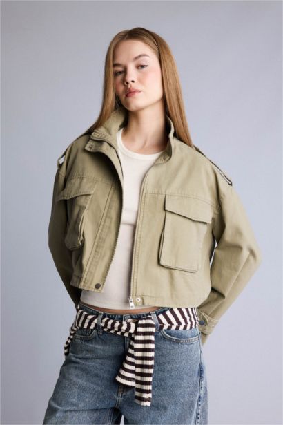 Fermuarlı Kısa Pamuklu Mont