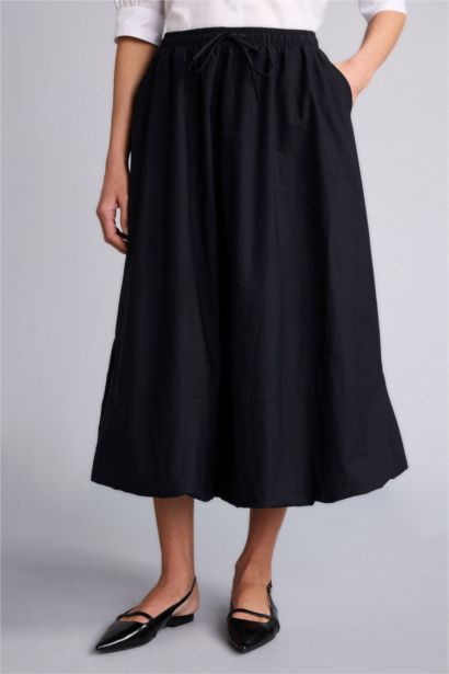 Balloon Fit Poplin Normal Waist Midi Skirt