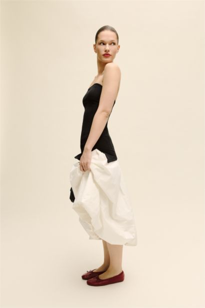 Balloon Fit Poplin Normal Waist Midi Skirt