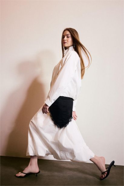 Balloon Fit Poplin Normal Waist Midi Skirt