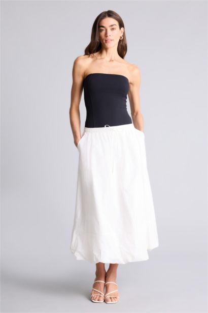 Balloon Fit Poplin Normal Waist Midi Skirt