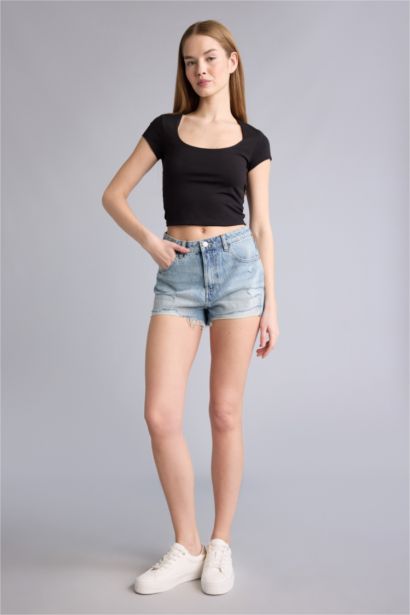 Fıtted Basıc Crop Tişört