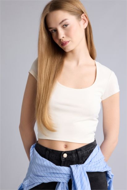 Fıtted Basıc Crop Tişört