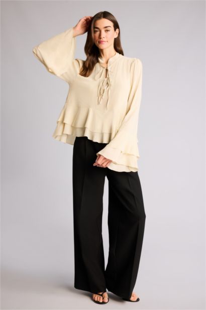 V Yaka Viskon Uzun Kollu Bluz