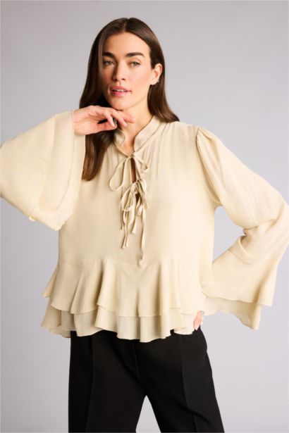 V Yaka Viskon Uzun Kollu Bluz