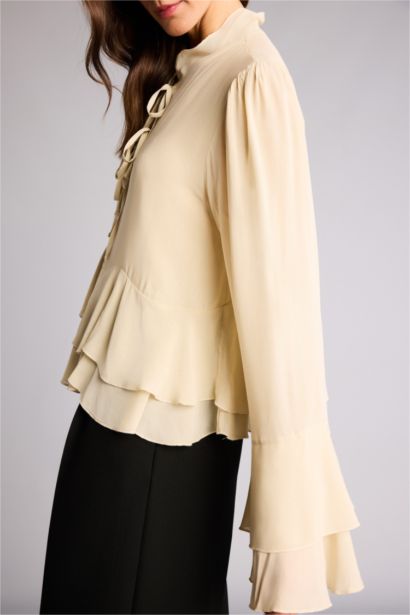 V Yaka Viskon Uzun Kollu Bluz