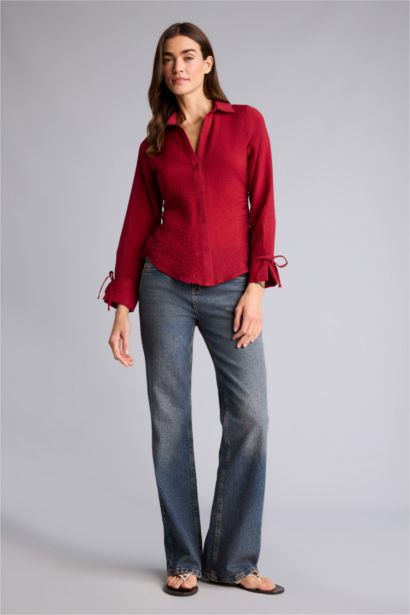 Fıtted Gömlek Yaka Modal Uzun Kollu Gömlek