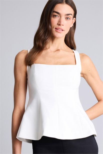 Slim Fit Square Collar Sleeveless Blouse